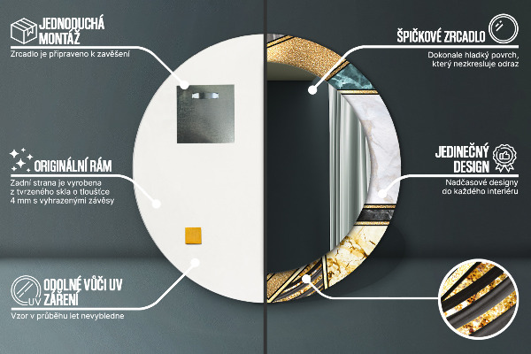 Kulaté dekorační zrcadlo Agat mramor a zlato