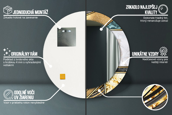 Kulaté dekorační zrcadlo Agat mramor a zlato