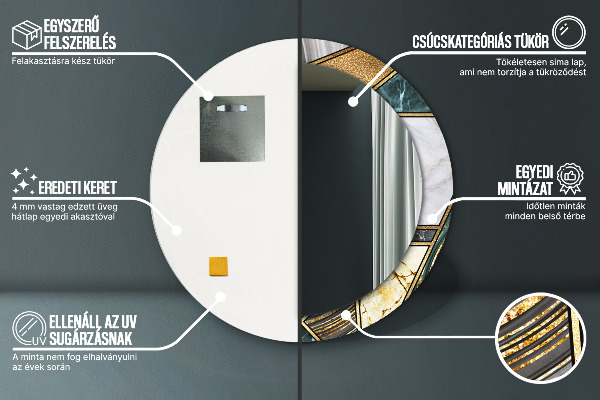 Kulaté dekorační zrcadlo Agat mramor a zlato