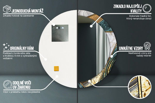 Kulaté dekorační zrcadlo Agat mramor a zlato