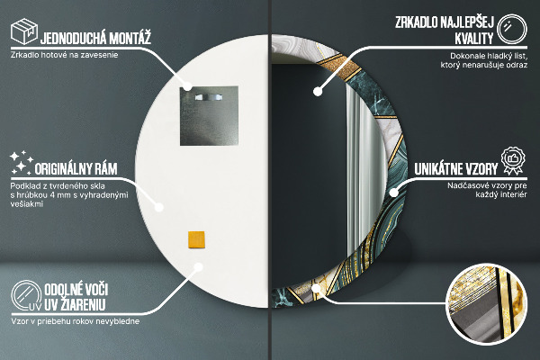 Kulaté dekorační zrcadlo Agat mramor a zlato