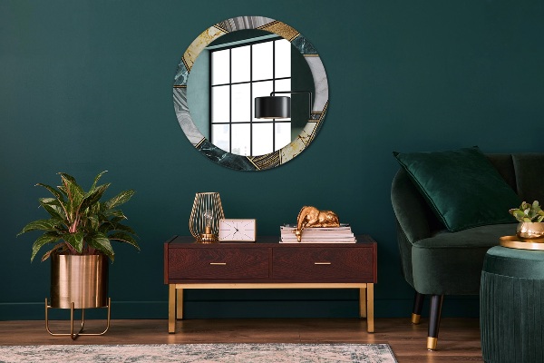 Kulaté dekorační zrcadlo Agat mramor a zlato