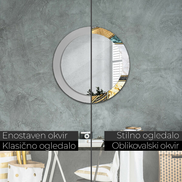 Kulaté dekorační zrcadlo Agat mramor a zlato