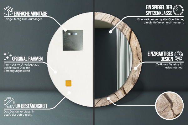 Kulaté dekorační zrcadlo Prasklé dřevo