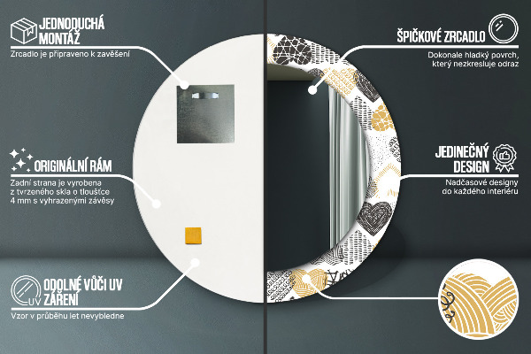 Kulaté zrcadlo s potiskem Srdce Doodle