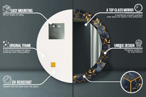 Kulaté zrcadlo s potiskem Hexagonový mramor