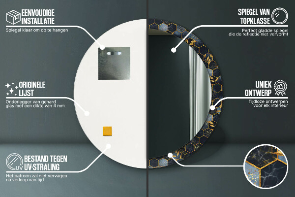 Kulaté zrcadlo s potiskem Hexagonový mramor