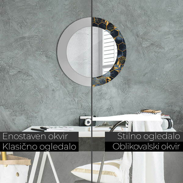 Kulaté zrcadlo s potiskem Hexagonový mramor