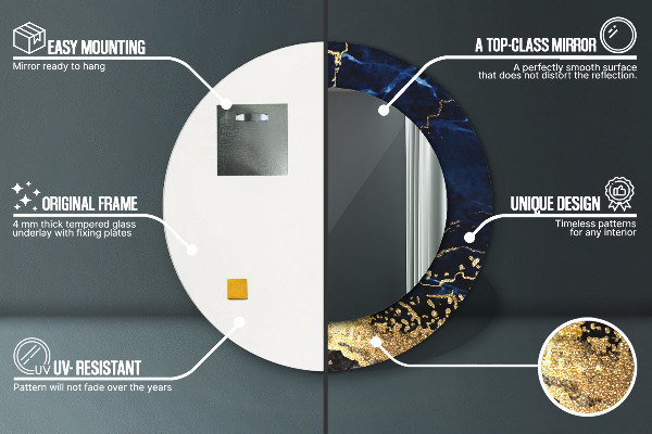 Kulaté zrcadlo s potiskem Modrý mramor