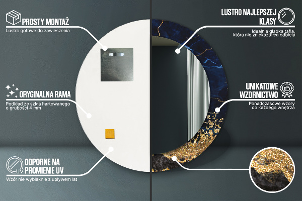 Kulaté zrcadlo s potiskem Modrý mramor