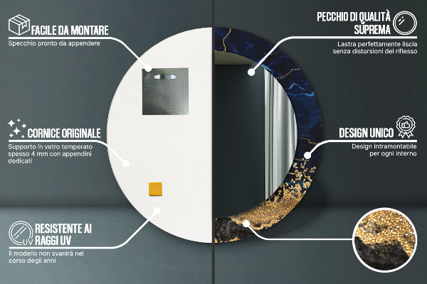 Kulaté zrcadlo s potiskem Modrý mramor