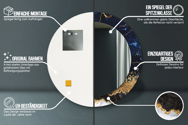 Kulaté zrcadlo s potiskem Modrý mramor