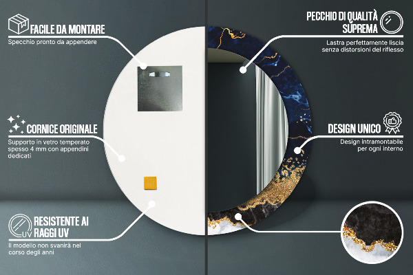 Kulaté zrcadlo s potiskem Modrý mramor