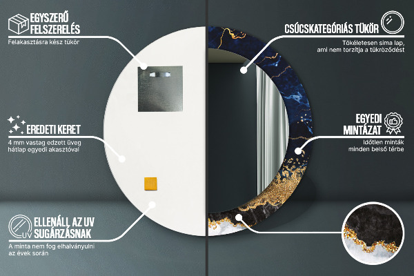 Kulaté zrcadlo s potiskem Modrý mramor