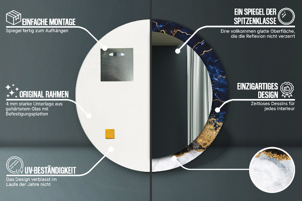 Kulaté zrcadlo s potiskem Modrý mramor