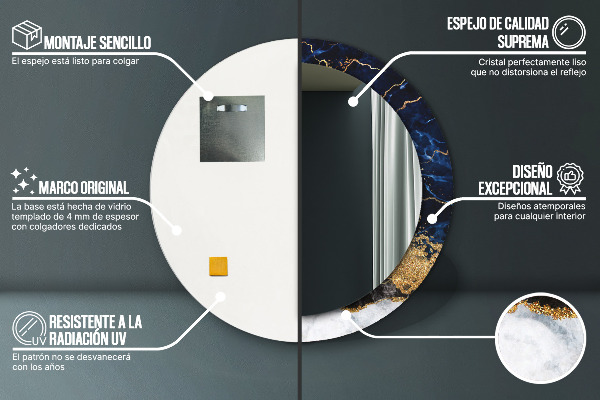 Kulaté zrcadlo s potiskem Modrý mramor