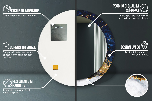 Kulaté zrcadlo s potiskem Modrý mramor