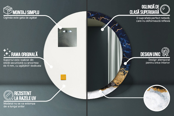 Kulaté zrcadlo s potiskem Modrý mramor