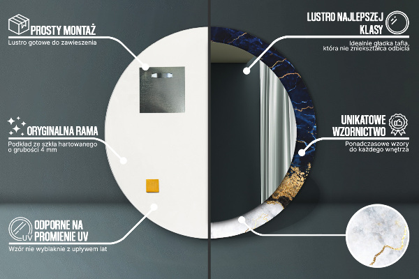 Kulaté zrcadlo s potiskem Modrý mramor