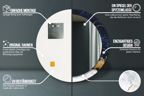 Kulaté zrcadlo s potiskem Modrý mramor