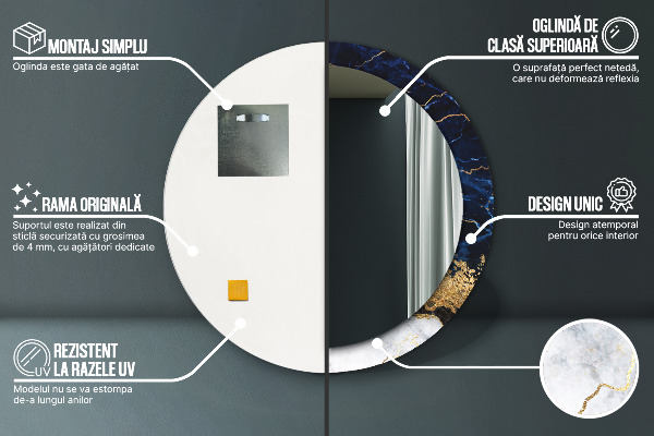 Kulaté zrcadlo s potiskem Modrý mramor