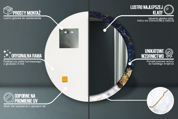 Kulaté zrcadlo s potiskem Modrý mramor