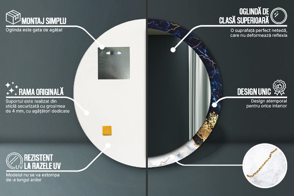 Kulaté zrcadlo s potiskem Modrý mramor