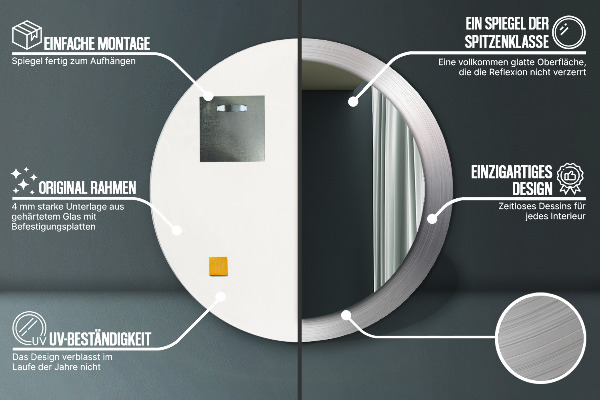 Kulaté dekorační zrcadlo na zeď Lesklá ocel