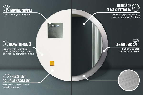 Kulaté dekorační zrcadlo na zeď Lesklá ocel