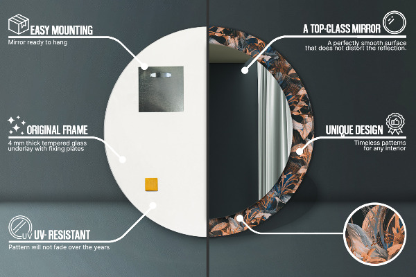 Kulaté zrcadlo s potiskem Tmavé tropické listy