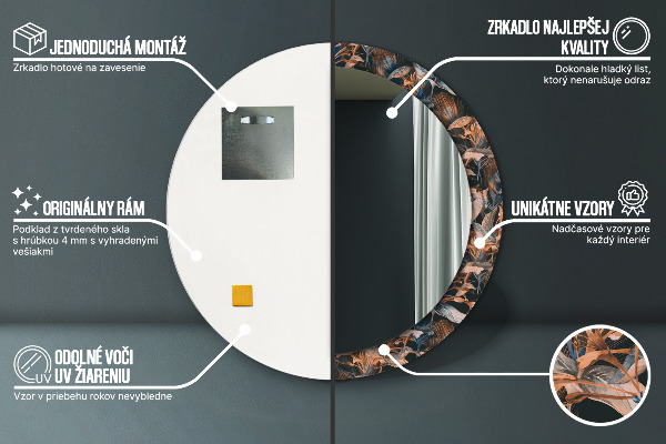 Kulaté zrcadlo s potiskem Tmavé tropické listy