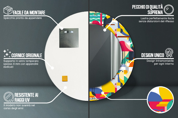 Kulaté zrcadlo s potiskem Geometrické tropické ptáky