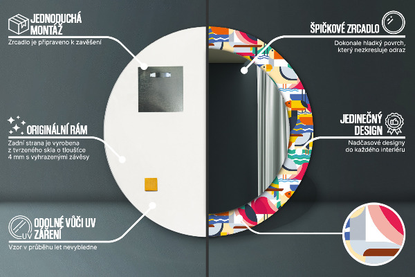 Kulaté zrcadlo s potiskem Geometrické tropické ptáky