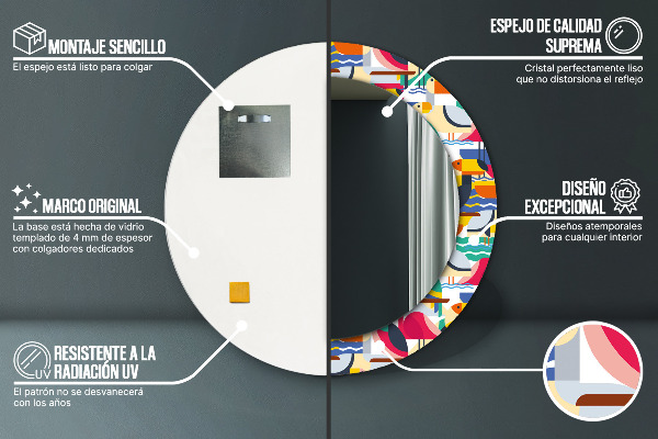 Kulaté zrcadlo s potiskem Geometrické tropické ptáky