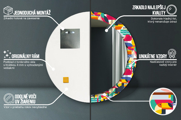 Kulaté zrcadlo s potiskem Geometrické tropické ptáky