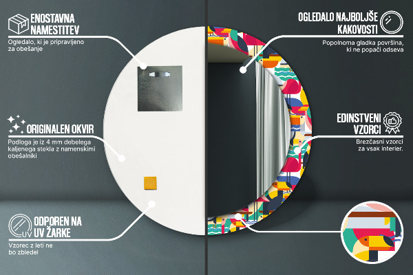 Kulaté zrcadlo s potiskem Geometrické tropické ptáky