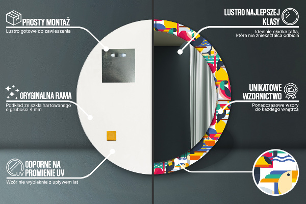 Kulaté zrcadlo s potiskem Geometrické tropické ptáky