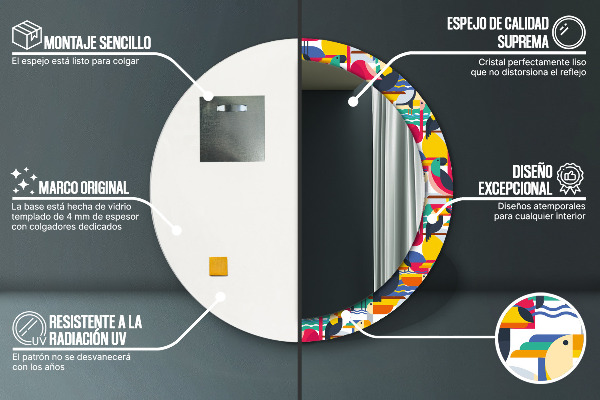 Kulaté zrcadlo s potiskem Geometrické tropické ptáky