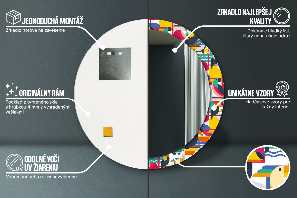Kulaté zrcadlo s potiskem Geometrické tropické ptáky