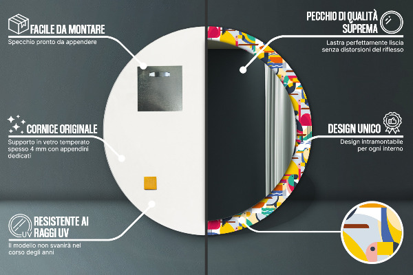 Kulaté zrcadlo s potiskem Geometrické tropické ptáky