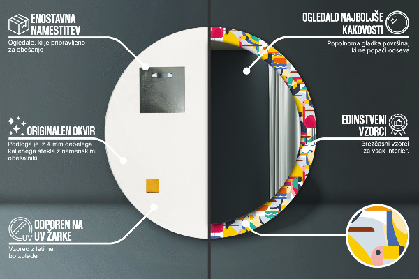 Kulaté zrcadlo s potiskem Geometrické tropické ptáky