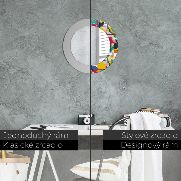 Kulaté zrcadlo s potiskem Geometrické tropické ptáky