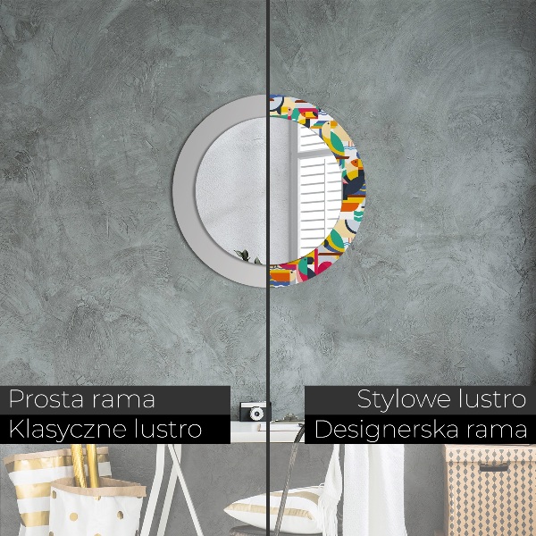 Kulaté zrcadlo s potiskem Geometrické tropické ptáky