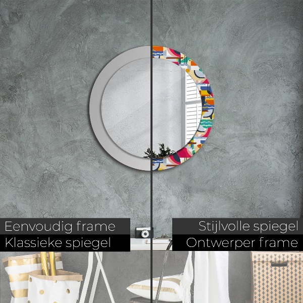 Kulaté zrcadlo s potiskem Geometrické tropické ptáky