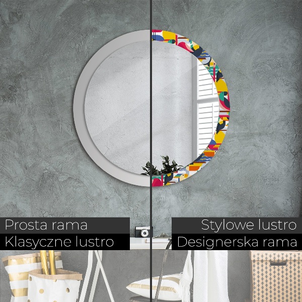 Kulaté zrcadlo s potiskem Geometrické tropické ptáky