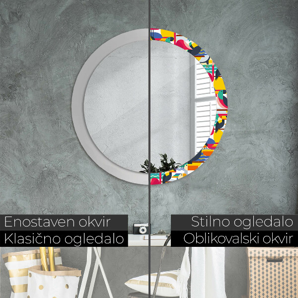 Kulaté zrcadlo s potiskem Geometrické tropické ptáky