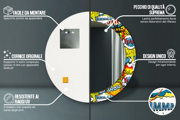 Kulaté zrcadlo s potiskem Vzor komiksu