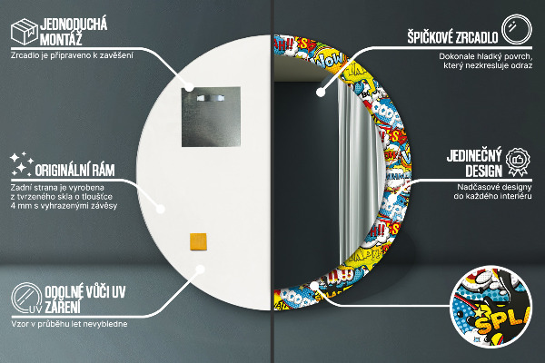 Kulaté zrcadlo s potiskem Vzor komiksu