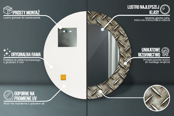 Kulaté zrcadlo s potiskem Textura oceli