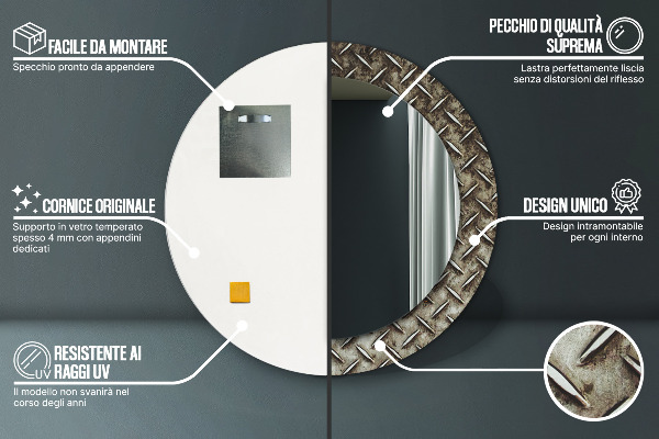 Kulaté zrcadlo s potiskem Textura oceli